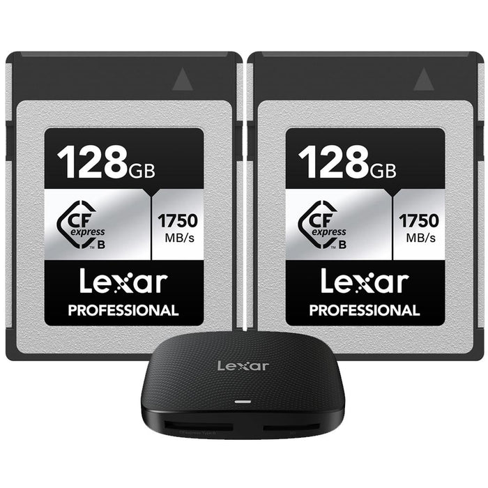 Lexar CFexpress Type B SILVER Series Memory Card 128GB 2 Pack with Card Reader