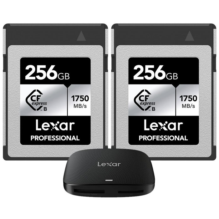 Lexar CFexpress Type B SILVER Series Memory Card 256GB 2 Pack with Card Reader
