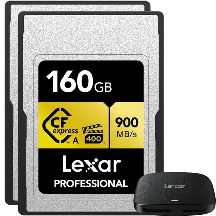 Lexar 160GB CFexpress Type A Pro Gold R900/W800 Memory Card 2-Pack + Card Reader