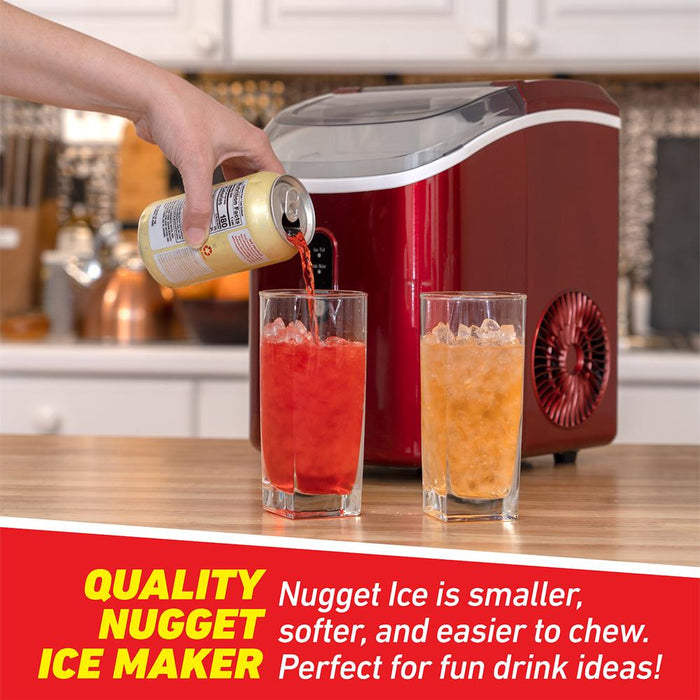 Deco Chef 33LB Nugget Ice Maker, Self-Cleaning, Red Stainless, Open Box