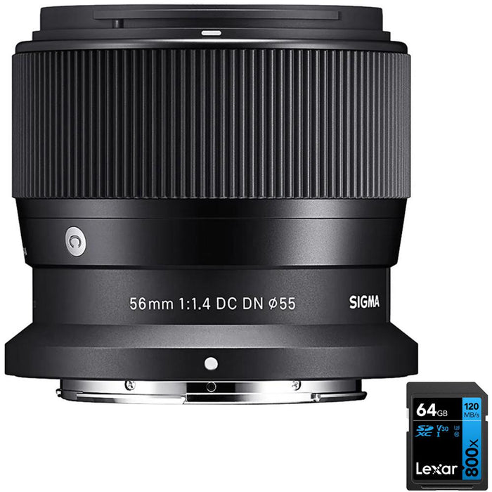 Sigma 56mm F1.4 DC DN Contemporary Telephoto Lens for Nikon Z +64GB Memory Card Bundle