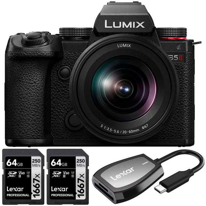 Panasonic Lumix S5II Mirrorless Camera +20-60mm Lens + 2x 64GB Card & Reader Bundle