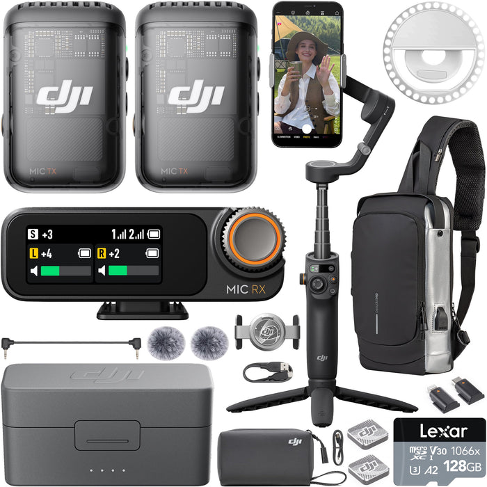 DJI Mic 2 (2 TX + 1 RX + Charging Case) Wireless Microphone w/ Osmo Mobile 6 Bundle