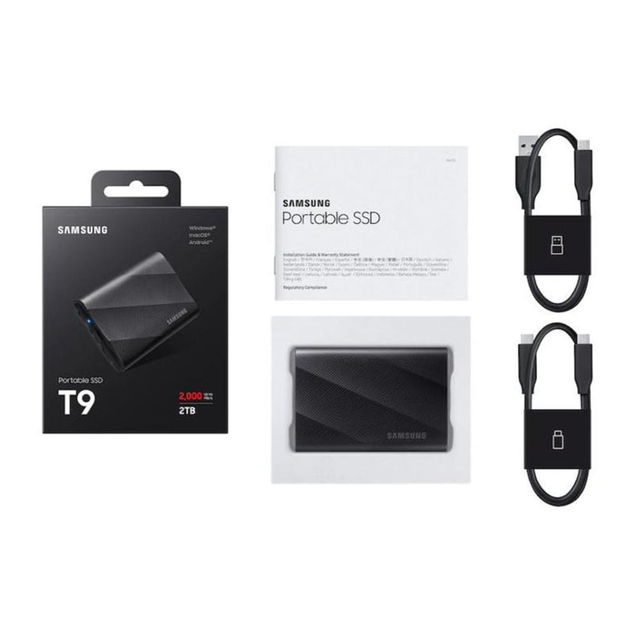 Samsung 2TB Portable SSD T9 USB 3.2 Gen2x2; Black; MU-PG2T0B w/ Accessory Bundle