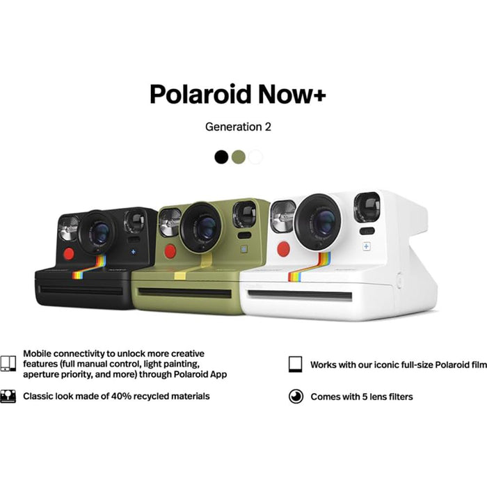 Polaroid Originals Now+ 2nd Generation i-Type Instant Film Camera, Black with 5 Lens Filters (9076)