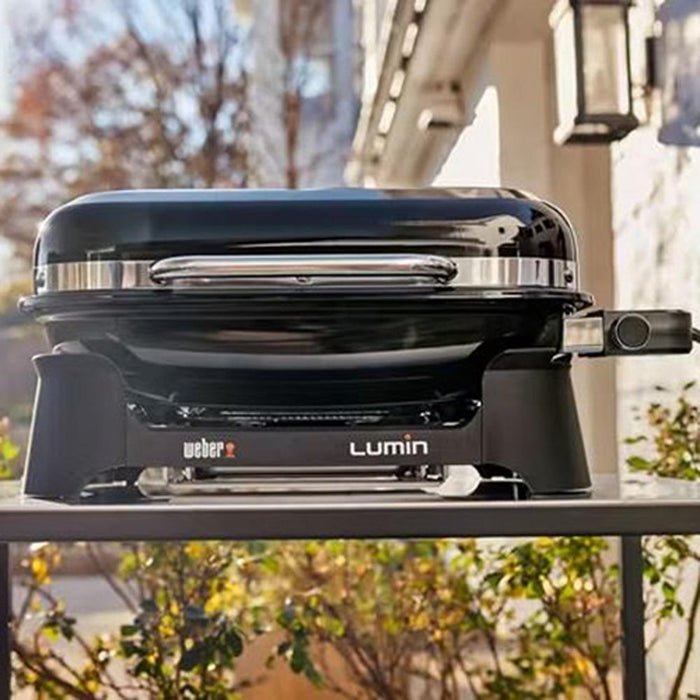 Weber Lumin Compact Indoor Outdoor Electric Grill, Black w/ Oven Mitt Bundle