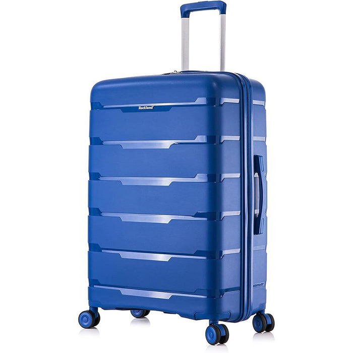 Rockland Hardside Spinner Wheeled 3Pcs Luggage Set Blue 19",23",27" + Travel Kit