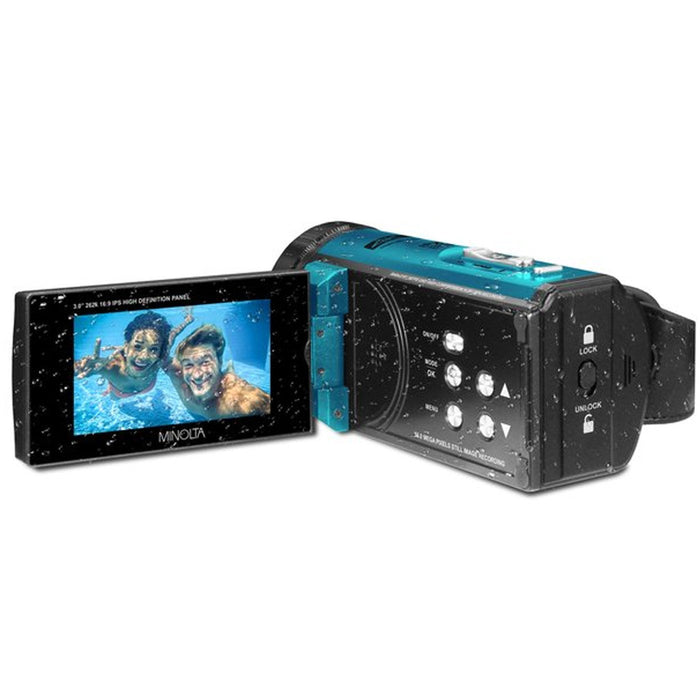 Minolta MN4K300WP 4K Ultra HD / 56 MP Waterproof Camcorder, Blue