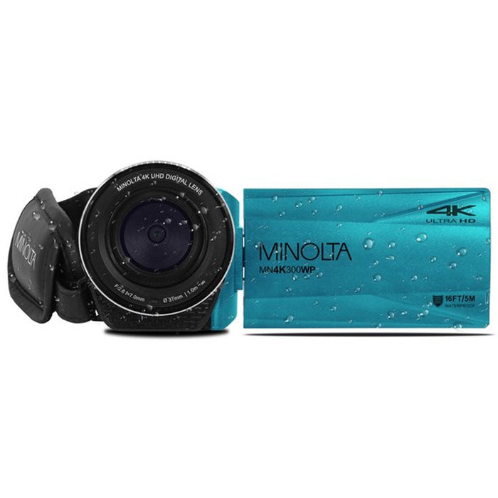 Minolta MN4K300WP 4K Ultra HD / 56 MP Waterproof Camcorder, Blue