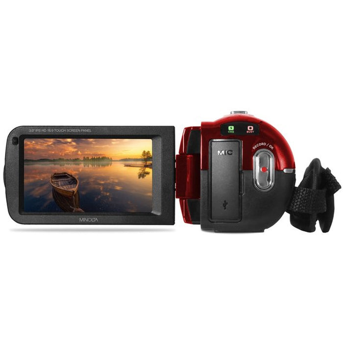 Minolta MN260NV 1080P FHD / 30 MP Night Vision Camcorder, Red