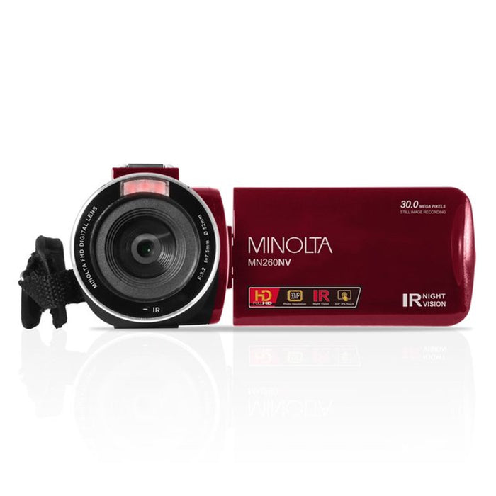 Minolta MN260NV 1080P FHD / 30 MP Night Vision Camcorder, Red