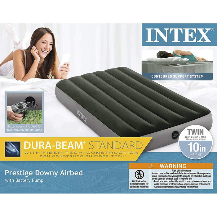 Intex DuraBeam Standard Prestige Downy Airbed w/ Battery Pump Twin - 64777E - Open Box