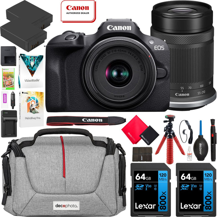 Canon EOS R100 Mirrorless Camera with 2 Lens Kit 18-45mm & 55-210mm Essential Bundle