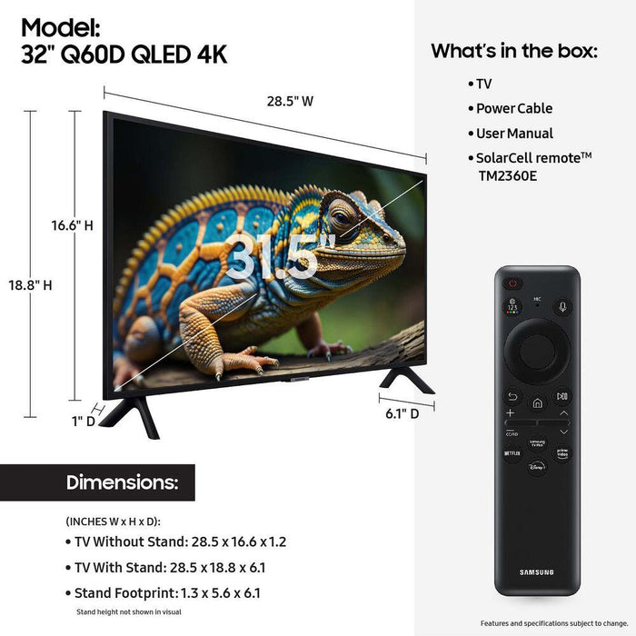 Samsung QN32Q60D 32 Inch QLED 4K Smart TV (2024) with Movies Streaming Pack